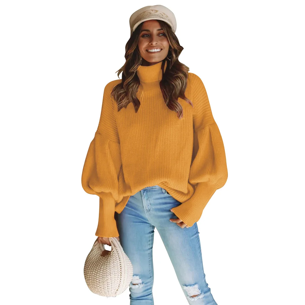 

factory wholesale custom fashion Four color high collar lantern sleeve women hood sweater for jumper