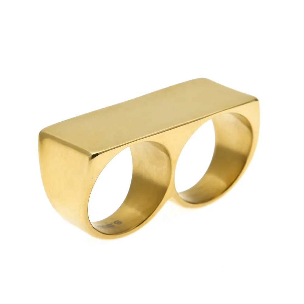 

Two Finger Knuckle Rings, Hip Hop 18K Gold Mens Two Finger Ring