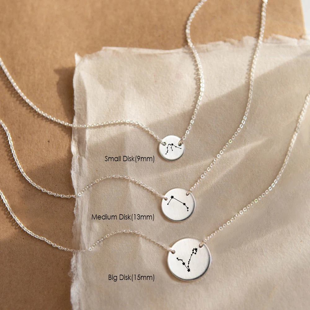 

316L Stainless Steel Necklaces Engrave Constellation 9/13/15mm Disc Pendants Necklace For Women Minimalist Necklace Jewelry