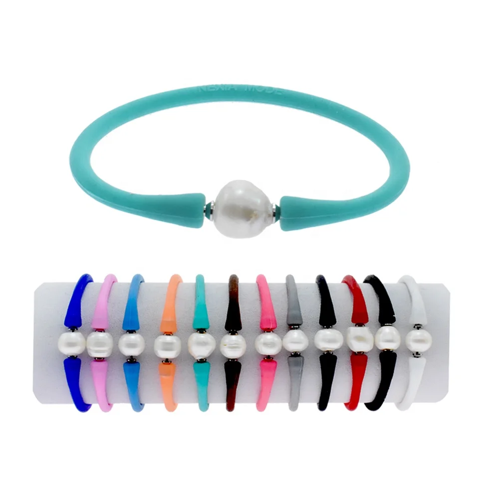 

New popular custom silicone bracelet rubber cuff freshwater pearl bracelet, Picture