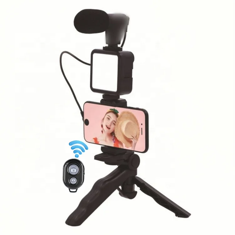 

Tripod with Microphone 6 in 1 Vlogging Live Broadcast Smartphone Video LED Light Kits Microphone Tripod Stand, Black