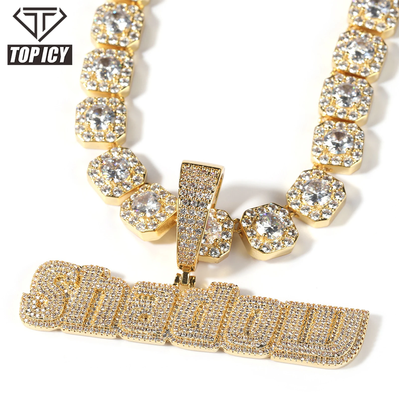 

TOP ICY 3 layers cubic zircon micro prong setting custom name necklace personalized name iced out plate pendant hip hop jewelry