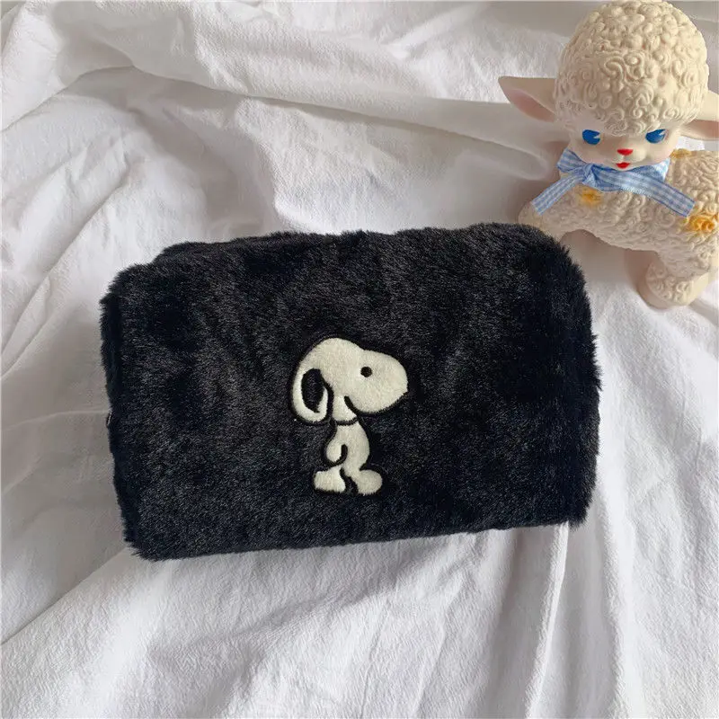 

Cartoon Puppy Plush Cosmetic Bag Faux Fur Student Cosmetic Pencil Case Beauty Tool Storage Bag Portable Terry Makeup Pouch, Customized color