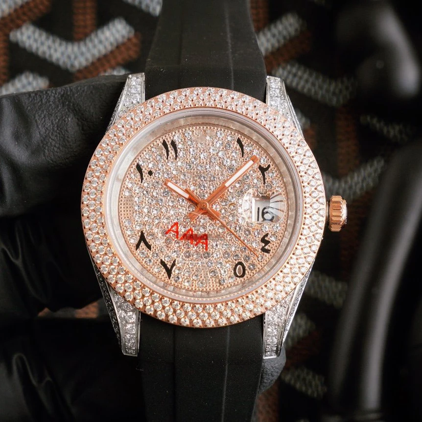 

ROL rose gold case diamond dial Middle East numeral scale mechanical luxury watch