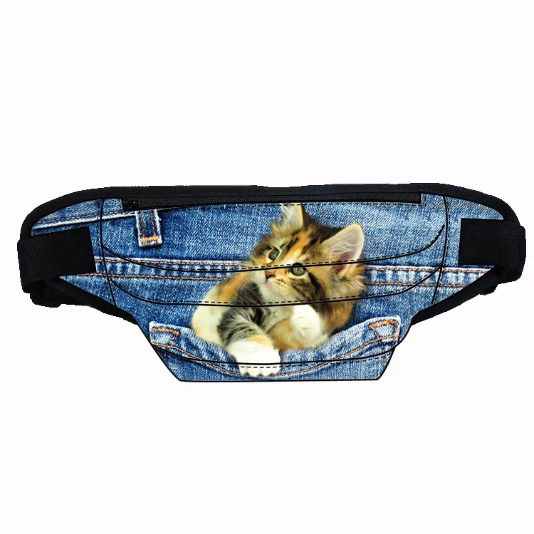 

Cute cat design printing custom waist bag fanny pack with multi compartment large capacity lightweight belt bag waist, Customized