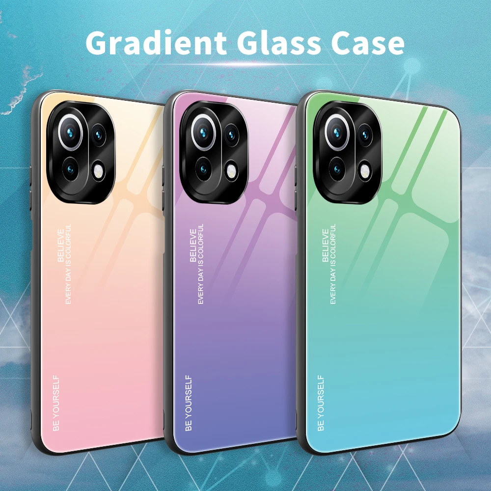 

Gradient Tempered Glass Cover For Xiaomi Redmi K40 Pro Cover Soft Bumper For Redmi Note 10 Phone Cases Capa Fundas For Xiomi 11