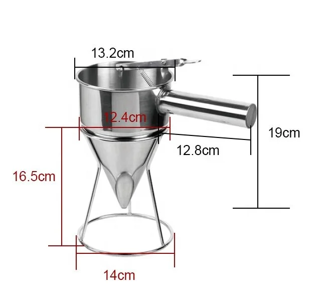 

Free to control Commercial stainless steel funnel pancake batter dispenser, Silver