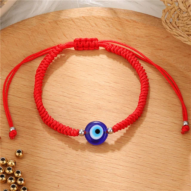 

Handmade Lucky Red Rope Knot Braided Jewelry Amulet Nazar Evil Glaze Eye Charm Bracelet