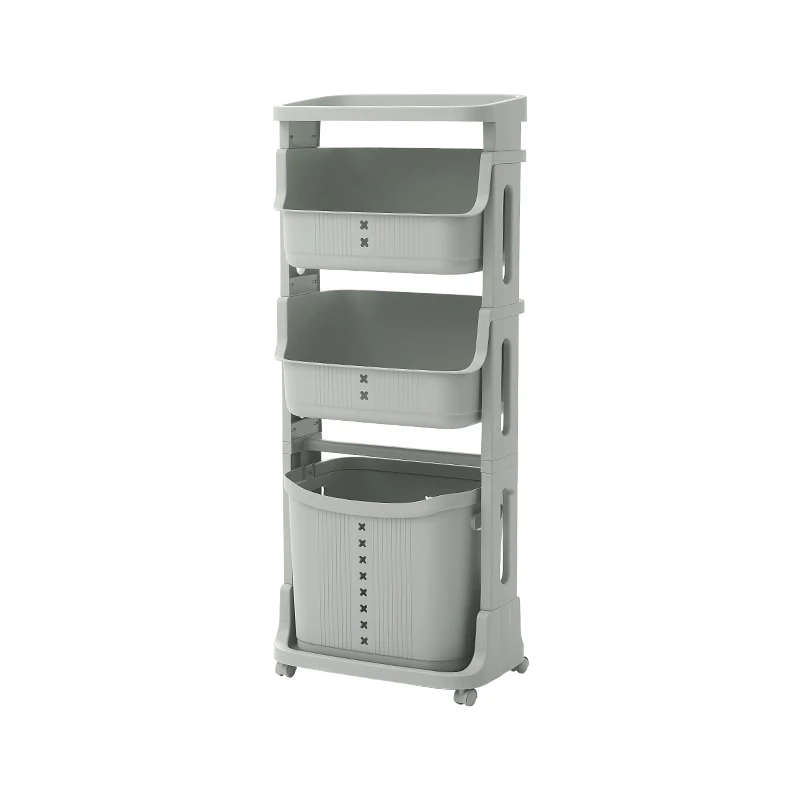 

three layer morden high quality Wholesale perfect plastic laundry basket shelf, Gray , beige and customized colors