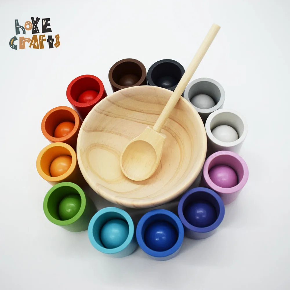 

Hoye Crafts Montessori kids color classification 12 color balls cups game early education rainbow counting wooden sorting toy