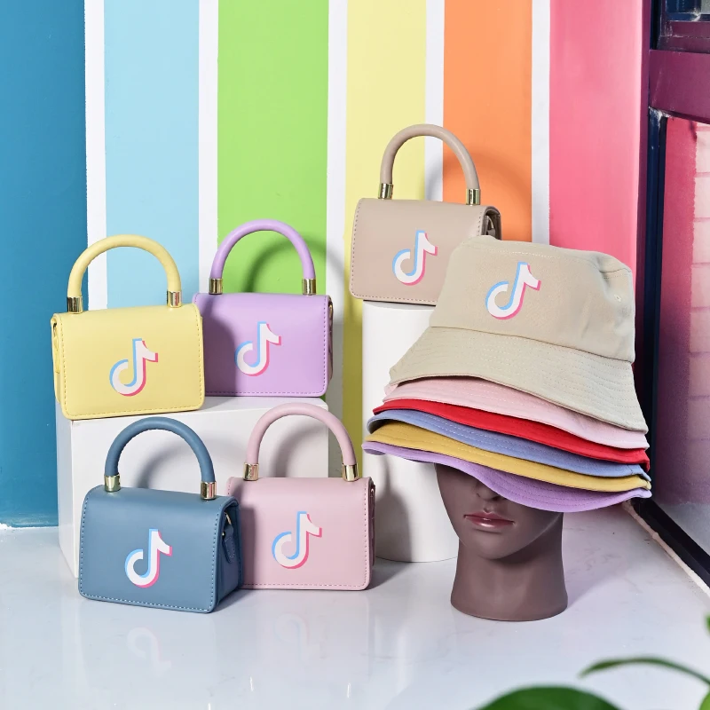 

Tik Tok Designer Bucket Hat and Purse Sets Small Square Crossbody Bags Women Handbags Ladies Shoulder 2021