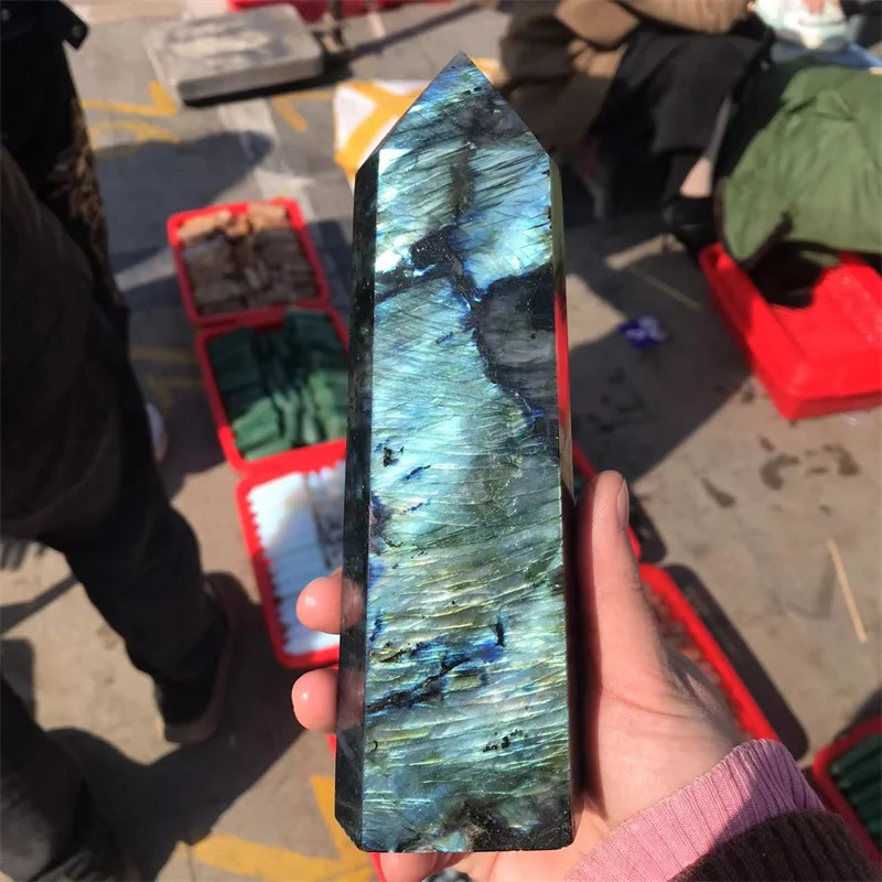 

Large Natural Labradorite Point With Good Flash Crystal Tower Wand For sale