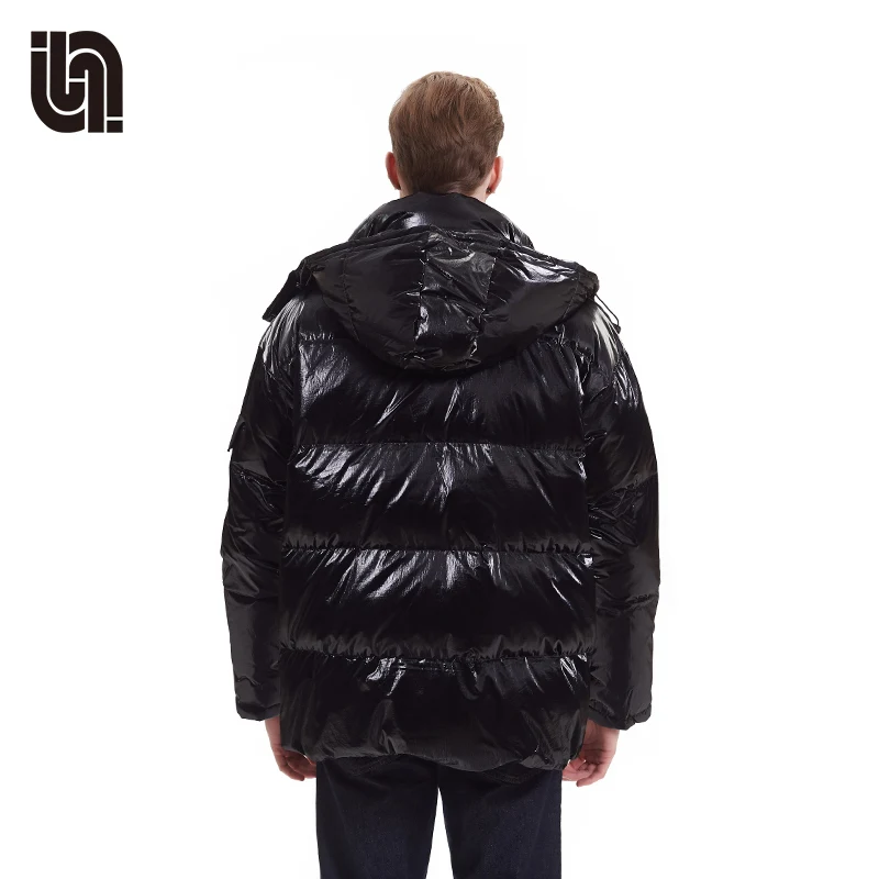 
Full Zipped Shiny Black Nylon Winter Padded Cotton Custom Puffer Down Jacket 