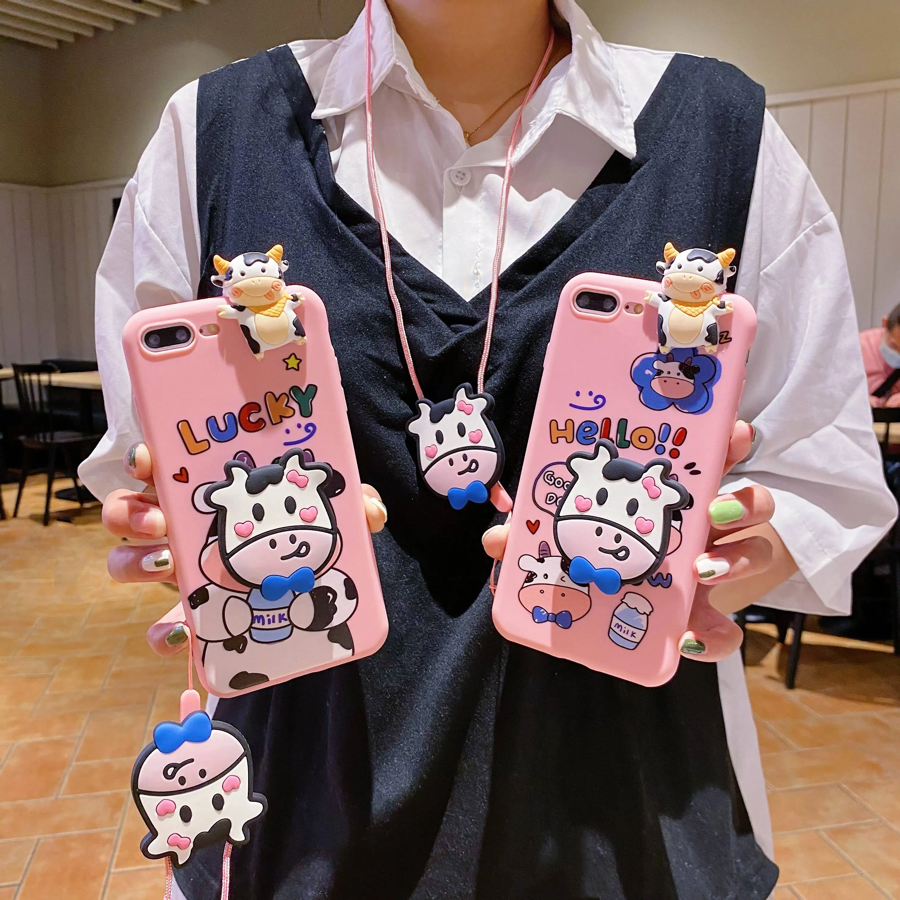 

For iPhone 11 Pro Max 11 Pro Xs X 7 8 Mickey Minnie 3D Doll Holder Stand Strap Cute Soft Phone Case