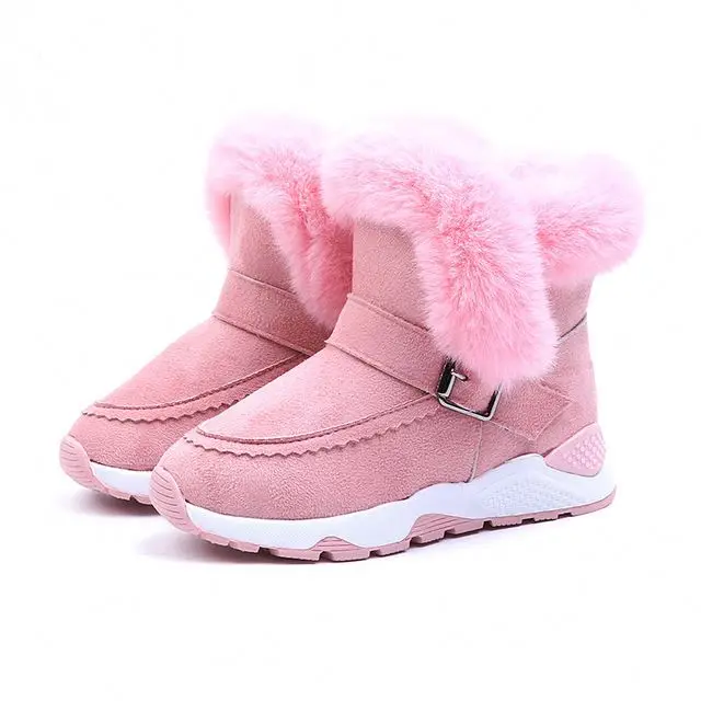 

New Winter Kids Snow Boots Girls Thicken Plush Buckle Ankle Boots PU Leather Cotton Shoes Big Children Fur Boots Drop Shipping
