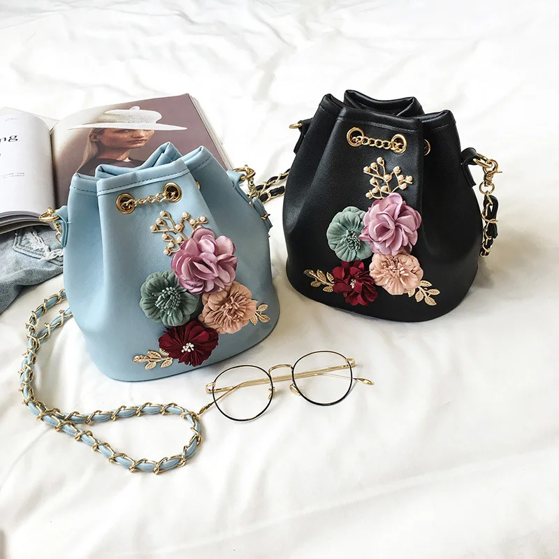 

Fashion Sweet Draw Flowers Handbags Messenger Bag Flowers Bucket Handbags For Women, Accept customized color