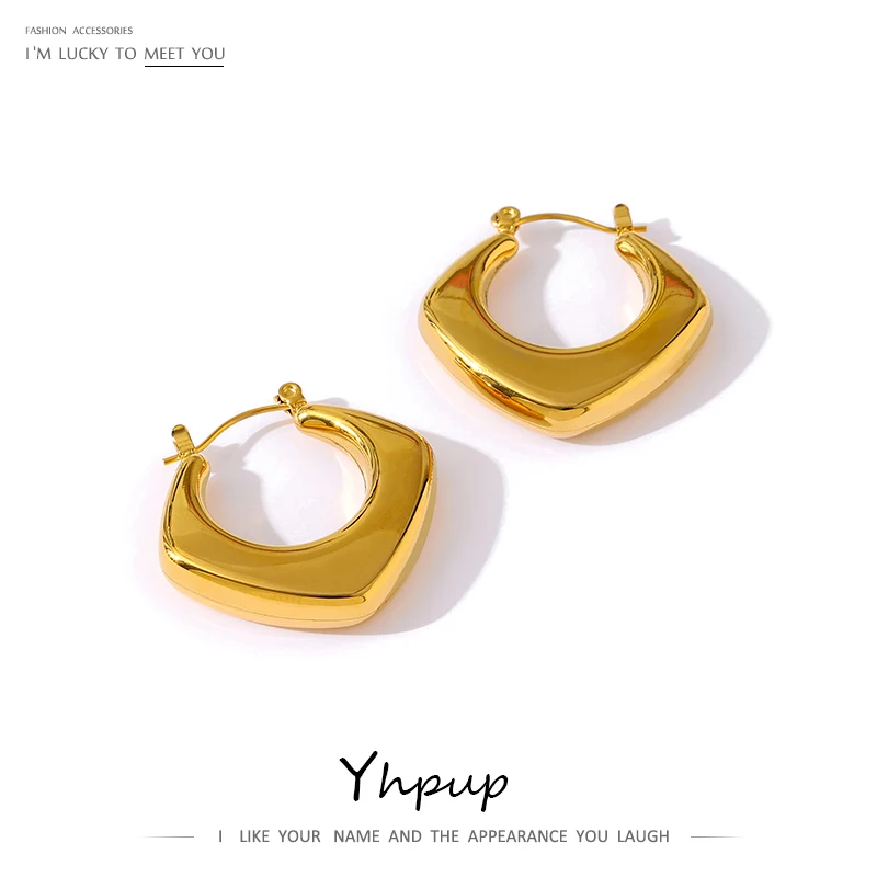 

Yhpup Minimalist 18K PVD Plated Waterproof Gold Earrings Stainless Steel Square Hoop Earrings for Women