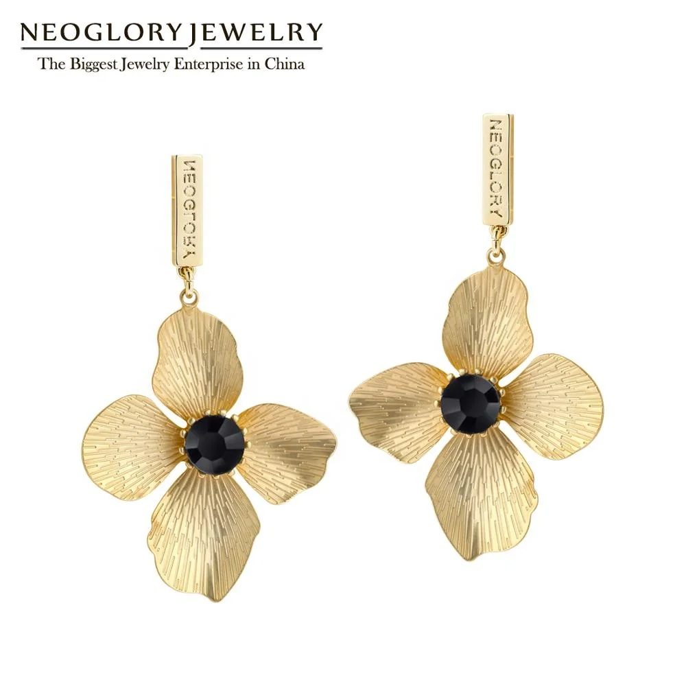 

Matt Gold Plated Metal Zircon Flower Drop Earrings For Girl Women, Multi color