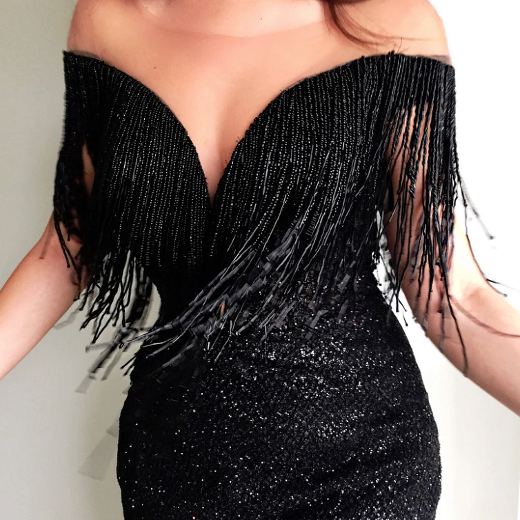 

Party Wear Women Sleeveless Bodycon Dress Summer Fringe Tassel black Dresses, 1 colors