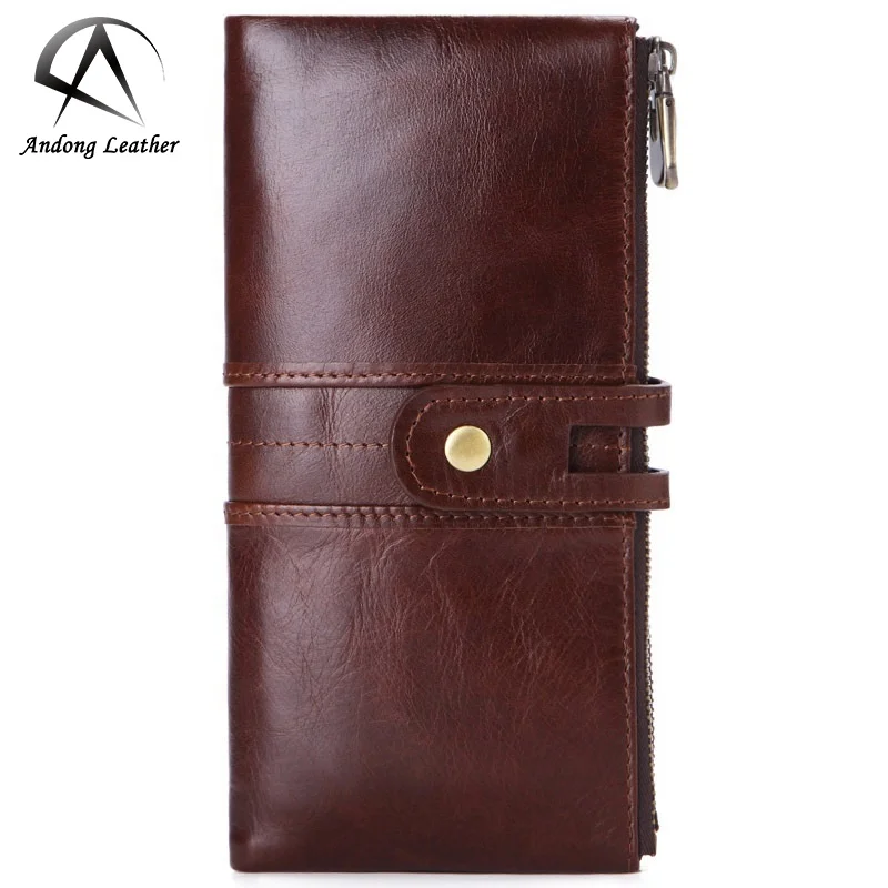 

Andong Factory Genuine Leather Long Wallet for Men RFID Blocking Top Layer Cowhide Cow Leather Buckle Zipper Purse Clutch Bag