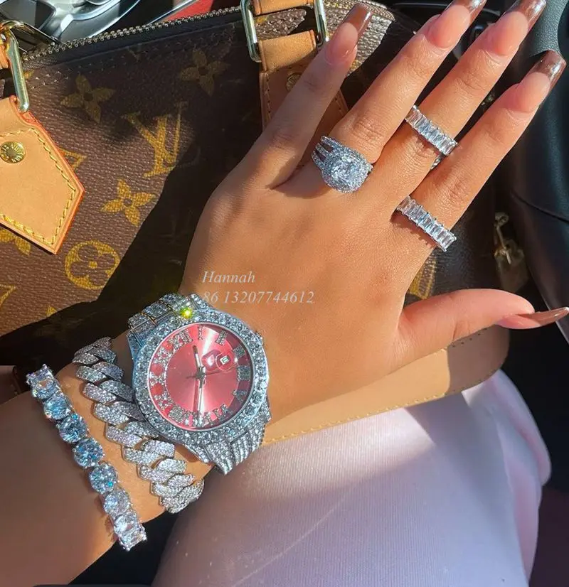 

Drop Shipping Stainless Steel Luxury Wristwatches Hip Hop Jewelry Icy Diamond Studded Watches for Men Women