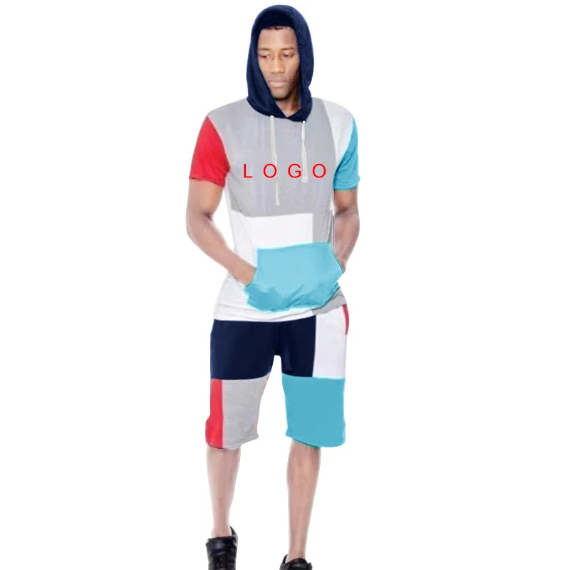 

2021 New Arrival Custome High Quality Hoodie Luxury Casual Two Pieces Muscle Fit Shirt Men Short Set