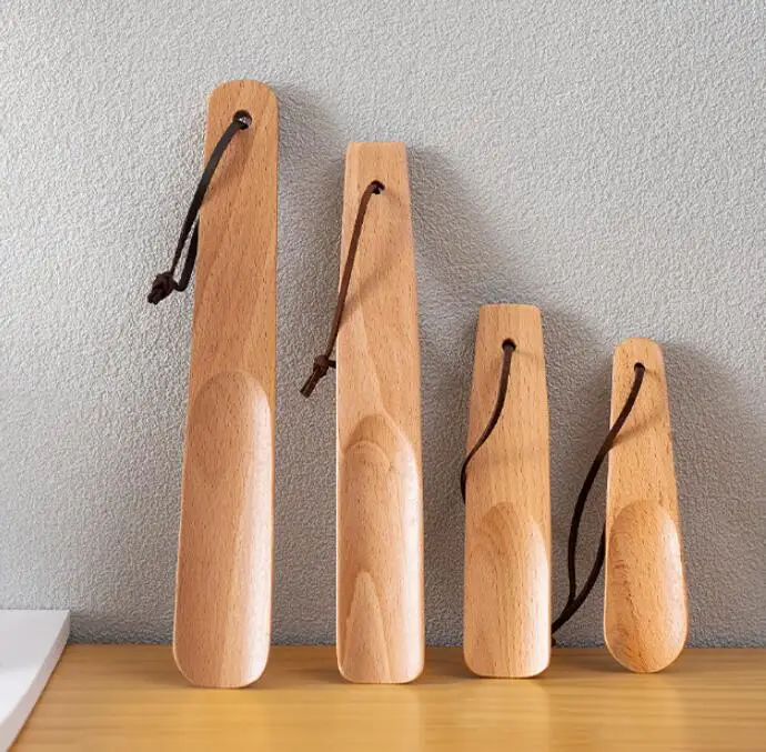 

Hot Selling Wooden portable mini shoehorn beechwood shoes horn with logo 14.5cm 16cm 23cm 26cm