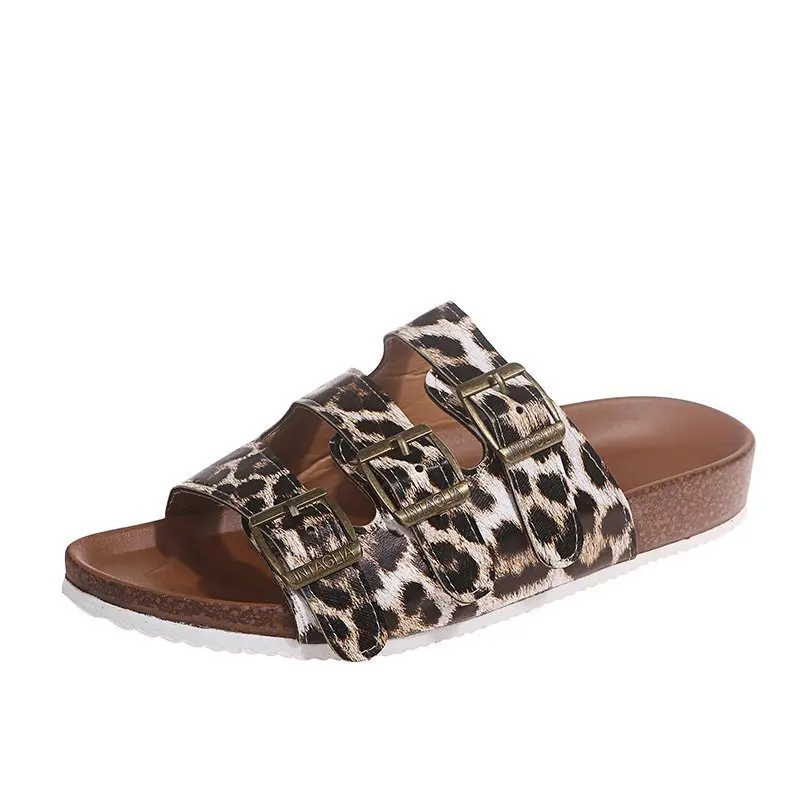 

Dropshipping Ladies Summer Beach Slippers Snake Pattern Open Toe Belt Buckle Women Flat Slippers