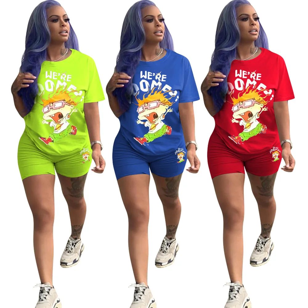 

2021 latest summer custom short sets women clothing 2 two piece short set plus size biker short set women