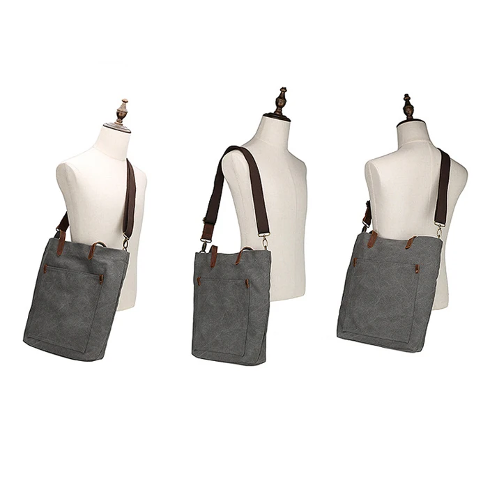 

Cotton canvas travel tote shopping crossbody shoulder bags with leather handle