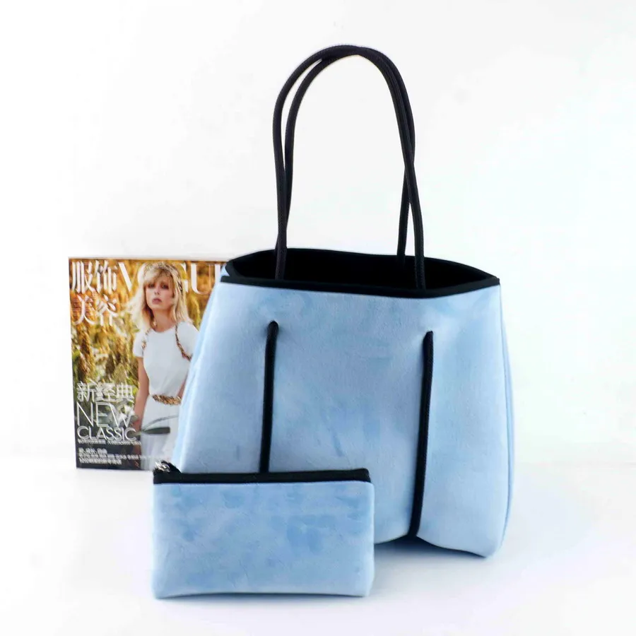 

2020 Wholesale Multi colors Fashion Neoprene velvet Bag For Girl Women Lady Beach Tote Bags, Sample or customized