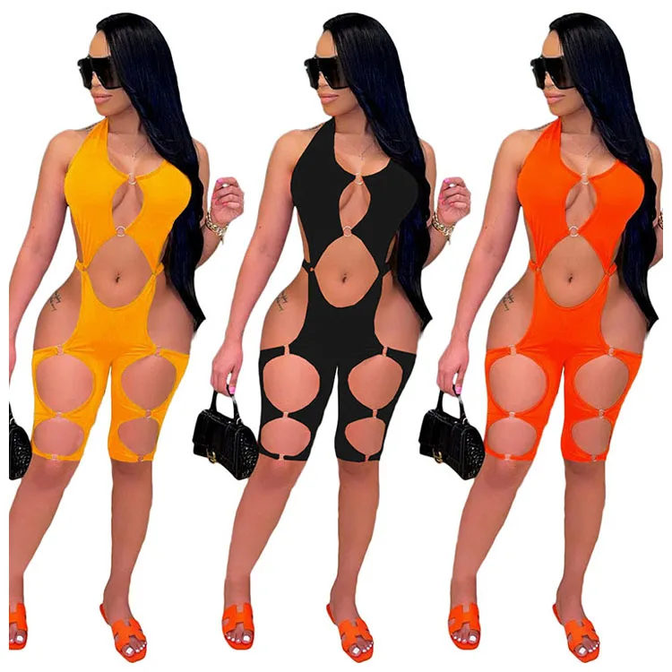 

ZH8523 Fashion Hollow Out Jumpsuit Womens Rompers Jumpsuits Sexy Club Outfits 2021