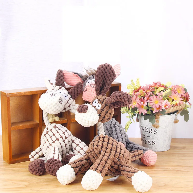 

Novelty Present Pets Recyclable Donkey Fancy Puppy Interactive Down Teether Soft Chewy Pet Plush Squicky Toy