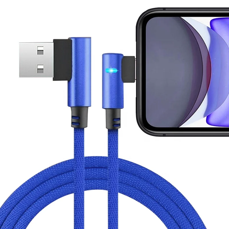 

2Meter 90 Degree Nylon USB Luminous LED Light Fast Charging Cable For iPhone