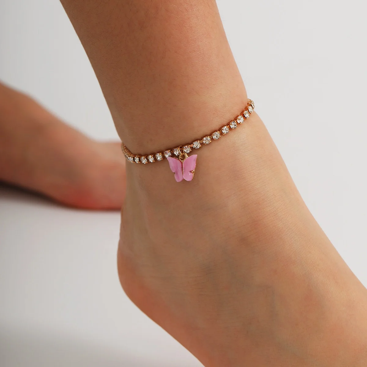 

Butterfly Crystal Anklet Charms Ankle Bracelet Anklets For Women Beach Foot Jewelry White Pink Blue Purple Butterfly Anklet, Butterfly tennis bracelet