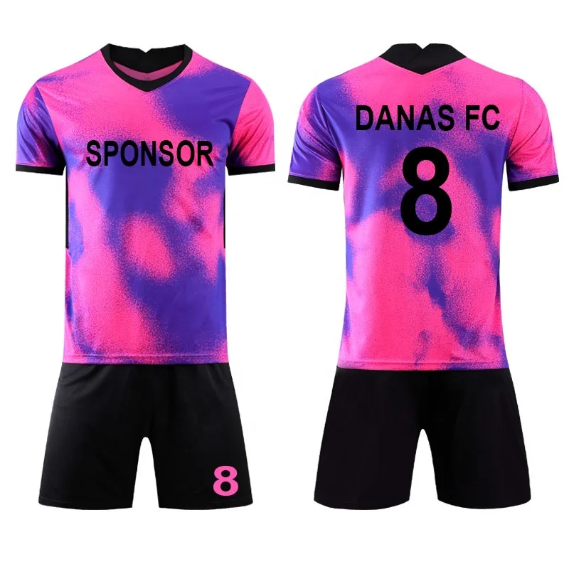 

Hot Selling 2021 Sublimation Cheap Popular Club Team Purple Pink Football Uniform Set Men Soccer Wear Kids, Custom color