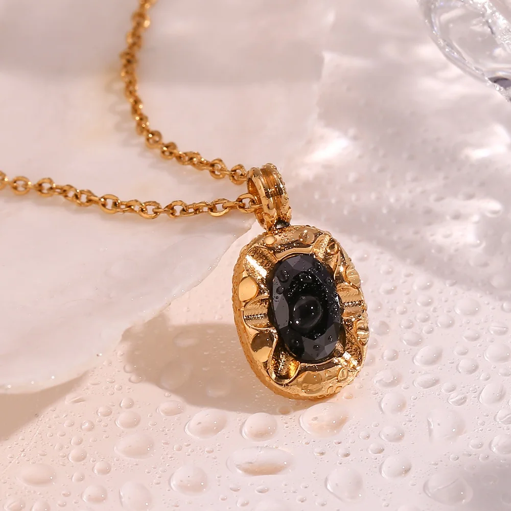 

Waterproof Jewelry Square Zircon Pendant Necklace Gold Plated Stainless Steel Necklace collier en acier inoxydable