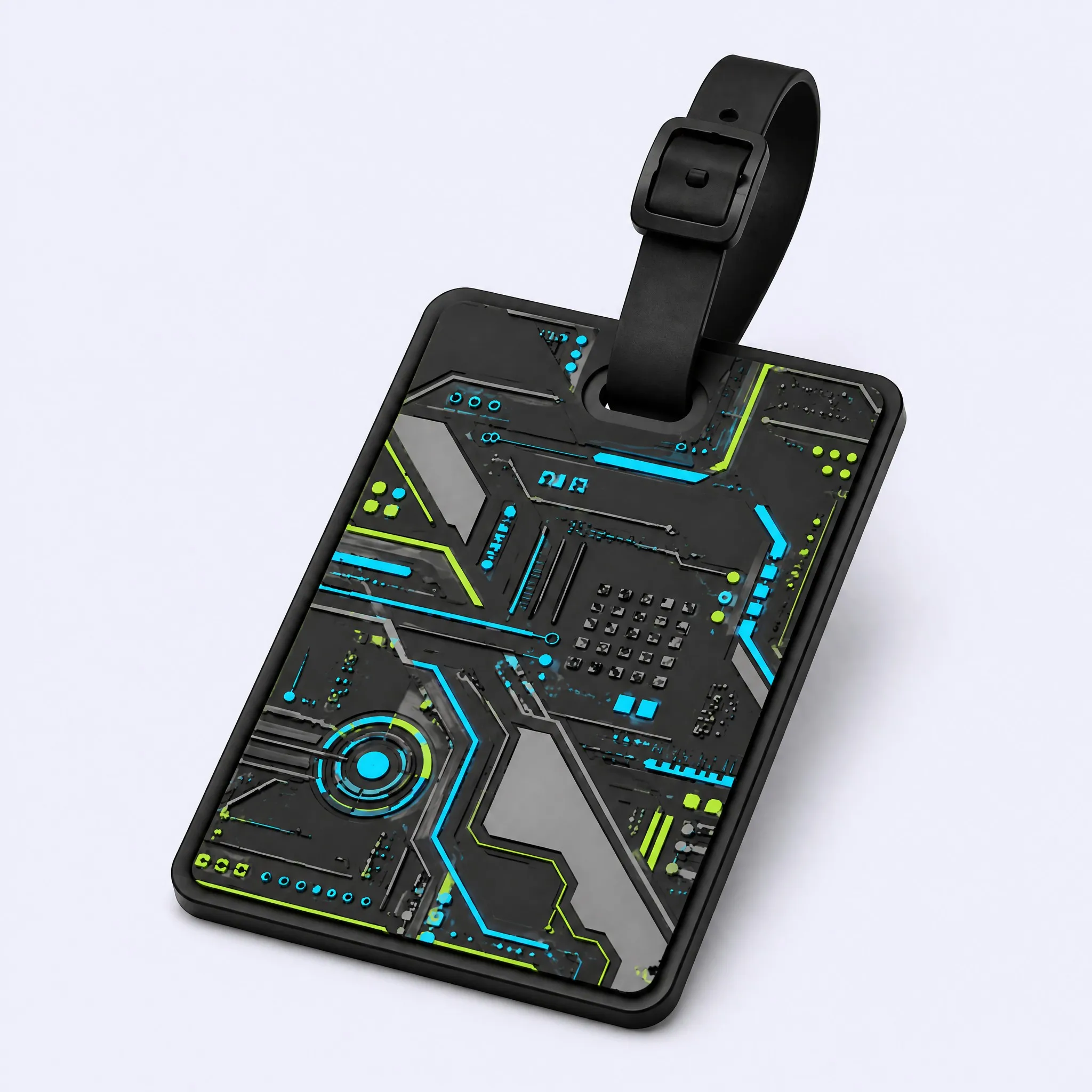 Custom 3D Soft PVC Cyberpunk Luggage Tag 45-Degree Perspective Multi-Layer Depth