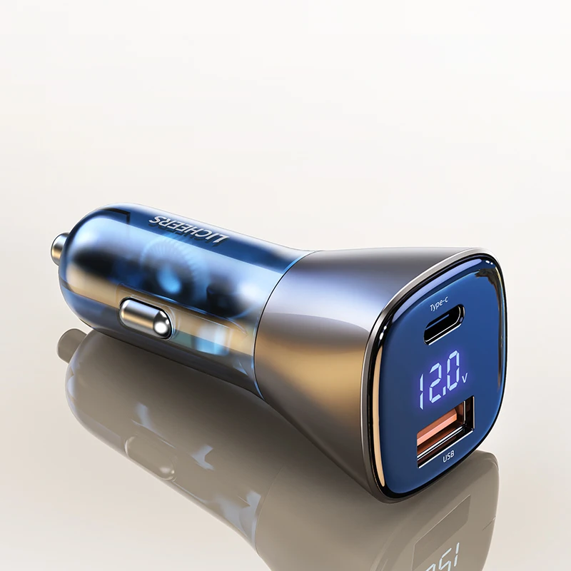 

LICHEERS Custom Logo PD3.0 Fast Charging Car Charger High Power 63W Multi Port Smart Phone Fast Charging With Digital Display