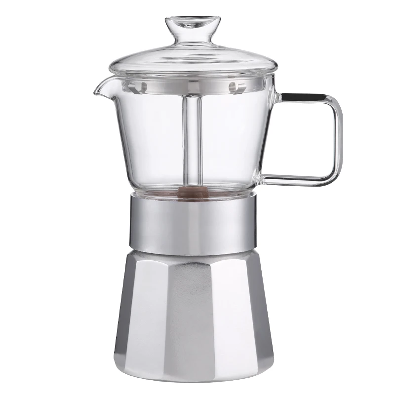 

2021 Amazon Hot Portable Kitchen120ml Moka Pot Aluminum Glass Percolator Espresso Coffee Maker