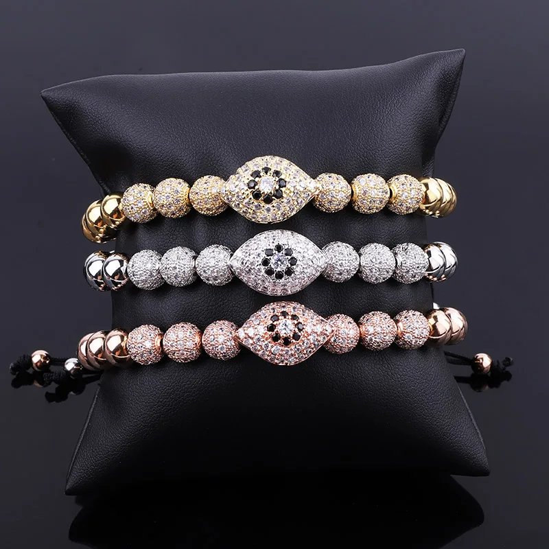 

Renting Jewelry New Design Luxury CZ Pave Fat Eye Charm Women Men Macrame Adjustable Bracelet