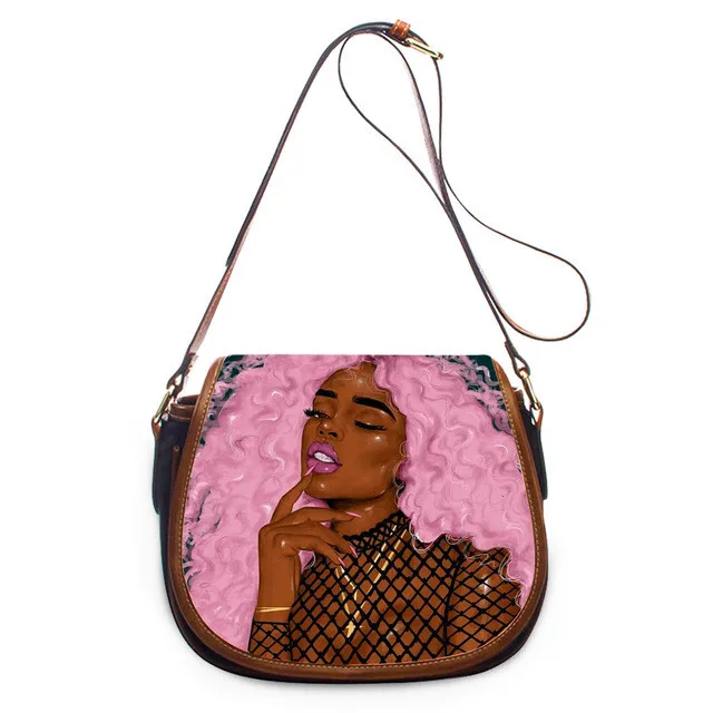 

Women Crossbody Bags Black Art African Girls Printing Shoulder Messenger Bag Ladies PU Leather Handbags for Females, Customized