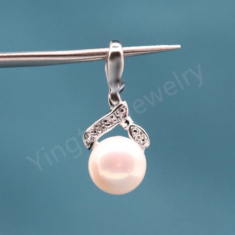 

Luxury Genuine Freshwater Pearl Pendant Shining Cubic Zircon Silver Chain Necklace