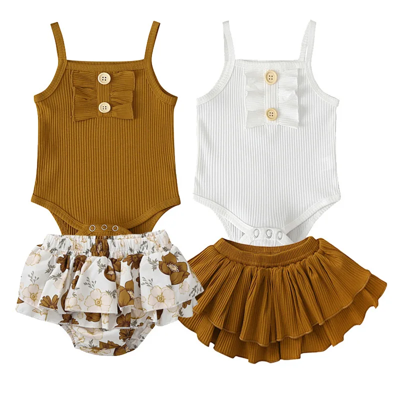 

In stock Ruffle Bloomer skirt newborn Toddler baby Ribbed rompers clothes clothing, Picture shows 9 colors in stock