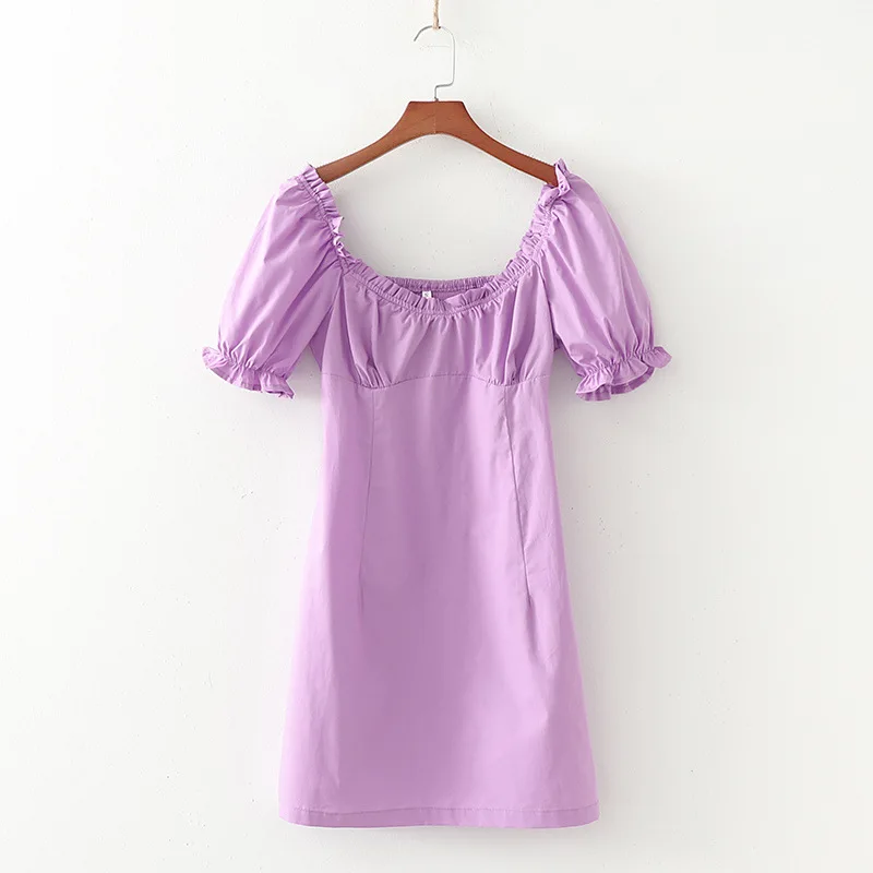 

S2694C 2021 New design pure color high quality lantern sleeve chest pleated dress lady casual dress, As picture shown or customized following customer design