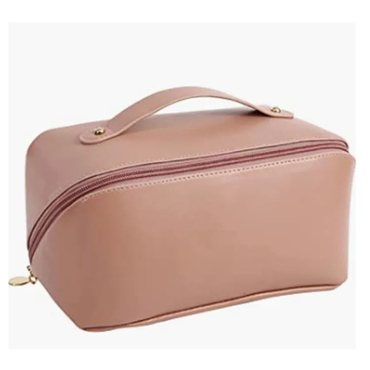 

Large Capacity Cosmetic Bag Portable Pink Makeup Organizer Luxury Double Layer Lazy Travel PU Leather Toiletry Bag for Women