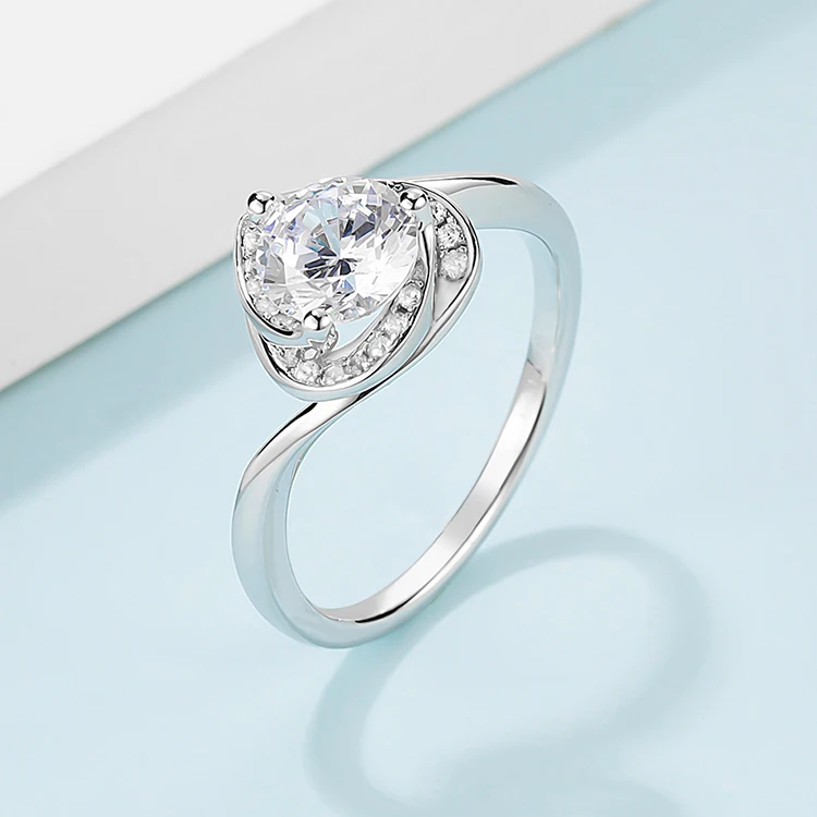 

Professional Manufacture 925 Silver Sterling Women Rings Custom Jewelry Moissanite 1ct 6.5mm Heart Shape Rings