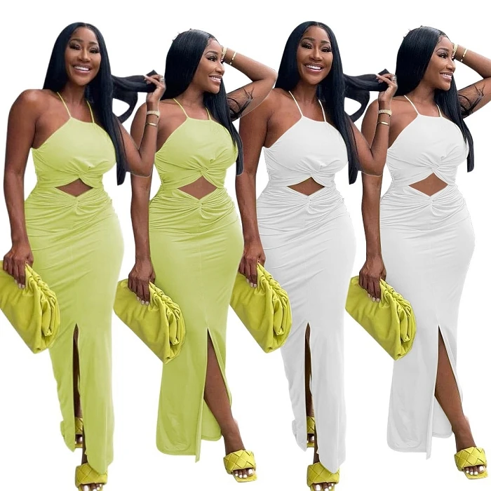 

Elegant Cutout Twisted Sleeveless Woman Summer Maxi Dresses Bodycon Sexy Split Women Party Dress