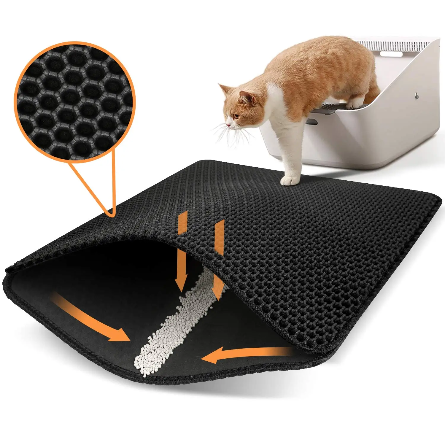 

Washable Honeycomb Double Layer Design Waterproof EVA Material Pet Cat Litter Toilet Training Mat, Black
