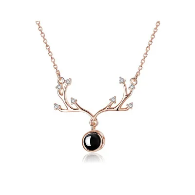 

Top sale amazon 925 sterling silver jewelry necklace i heart you in 100 languages deer antlers zircon pendant necklace for girl, Silver and gold and rose gold plated